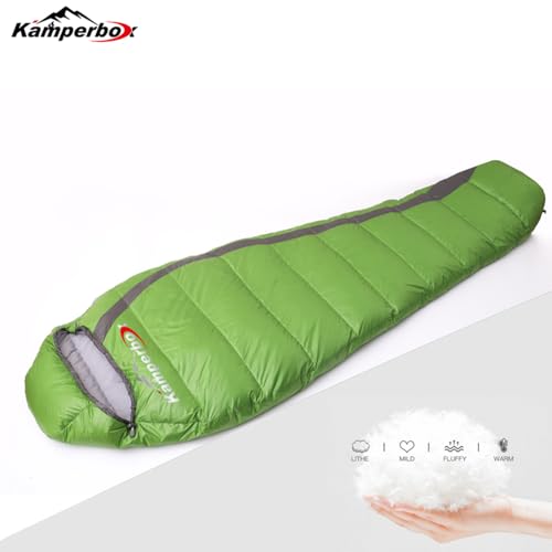 Kamperbox Outdoor Camping Down Sleeping Bag, Mummy Shape, 1000g Grey Down Fill, Waterproof Winter Warm, 20D Nylon Shell, ...
