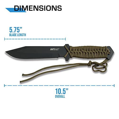 MTech USA – Fixed Blade Knife –Black Stainless Steel Blade, Green Cord Wrapped Handle, Full Tang, Includes Nylon Sheath - ...
