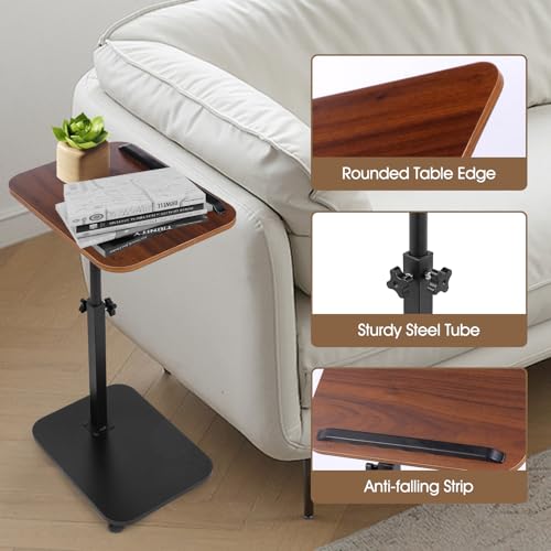 Swivel TV Tray Side Table Adjustable Height Couch Tables for Small Space Folding C Shaped End Table with 360°Rotating 180°...
