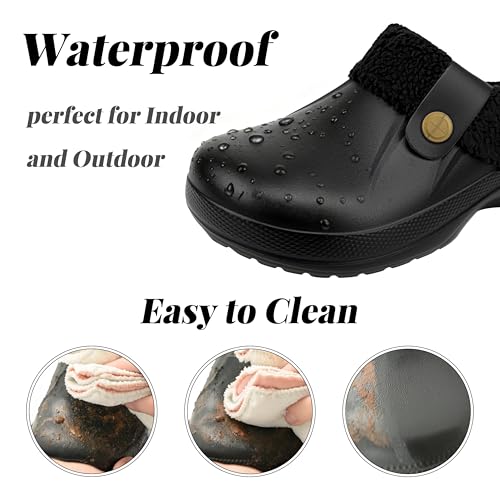 ChayChax Women and Men Fur Lined Clogs Memory Foam Warm Fuzzy Slippers Winter Waterproof Indoor Outdoor Slipper