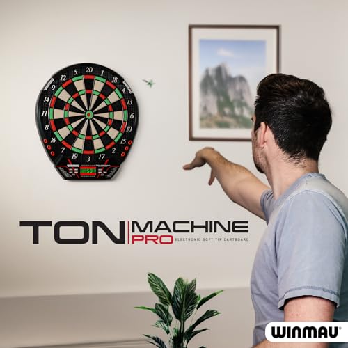 Winmau Ton Machine Electronic Dart Board - Soft Tip Dartboard for Adults, Dart Board Set with 90+ Games & Digital Scoreboard for 8 Players - 2 Sets of Soft Tip Darts, Throwing Line & Plastic Tips