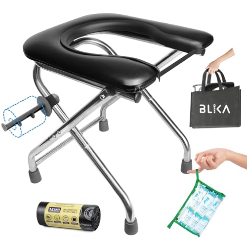 BLIKA Portable Toilet for Camping, 350LBS Stainless Steel Foldable Camp Travel Toilet with Soft Seat for Adults, Portable ...