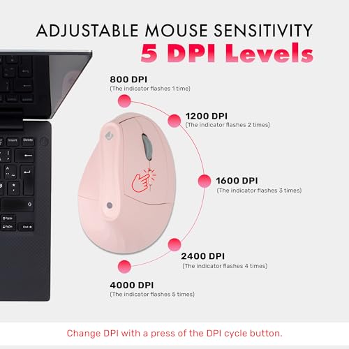 J-Tech Digital Wireless Mouse, Vertical Ergonomic Mouse with 2.4G Wireless & Bluetooth for 3 Multi-Device Function, Adjust...