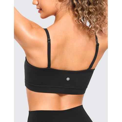 CRZ YOGA Butterluxe Womens Adjustable Spaghetti Thin Strap Sports Bra - Padded Wireless Square Neck Workout Yoga Clothes