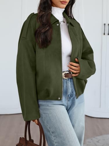 Trendy Queen Womens Faux Suede Bomber Jacket Fall Oversized Zip Up Cropped Jackets Winter Motorcycle Coat 2026