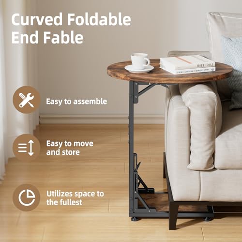 Elbourn Folding Side Table End Couch Tables,Metal Frame C-Shaped TV Stand for Sofa Living Bedroom Bedside Coffee Small Spa...