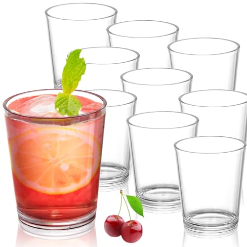 Noamus 9 Pack Plastic Drinking Glasses, 12 Oz Unbreakable Acrylic Water Tumblers, Reusable Shatter-Proof Clear Glasses, Wh...