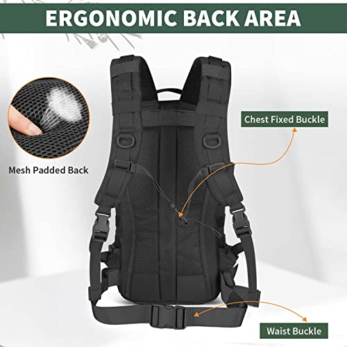 CamGo Military Tactical Backpack 25L MOLLE Hiking Daypack Trekking Rucksack Bug Out Bag for Daily Outdoor Sports(Black-25L)