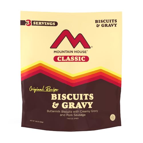 Mountain House Classic Biscuits & Gravy Freeze-Dried Food for Camping, 12 Servings, 30-Year Shelf-Life
