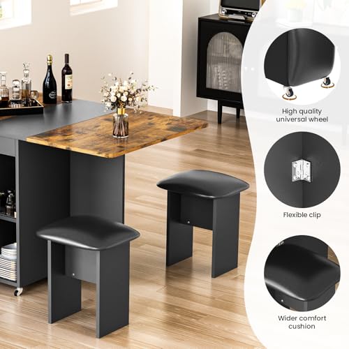 furlinkhm Folding Dining Table Set for 4, Dinner Table with 4 Leather Chairs and Shelves, Space Saving Foldable Dining Tab...