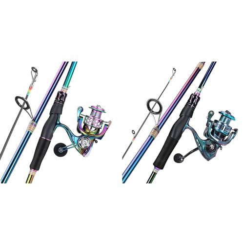 Sougayilang 2 Packs Spinning Fishing Reel Rod Combo, Two Pieces Colorful Poratble Light Weight Fishing Rod with Powerful F...
