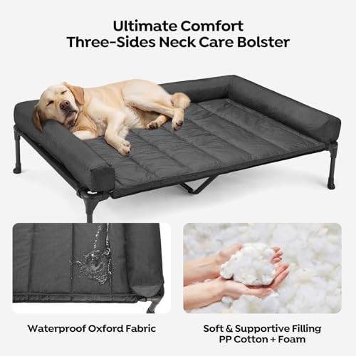 Veehoo Cooling Elevated Dog Bed Add Removable Waterproof Bolster Cushion Mat, Raised Pet Cot with Breathable Teslin Mesh, ...