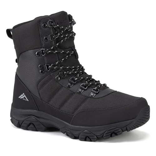 CC-Los Men's Snow Boots | Winter Waterproof Hiking Boot | Segmented Insulation Warm Fur Lined | Black Size 7-13