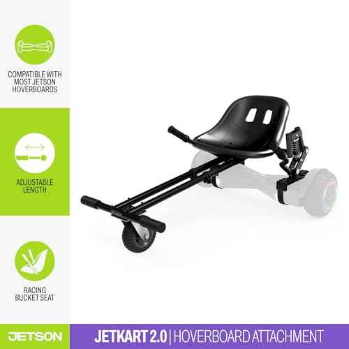 Jetson JetKart 2.0 Universal Hoverboard Attachment, 6" Tire, Bucket Seat, Adjustable Footrest Accommodates Most Heights, Ages 12+, Black, JKAR20-BK