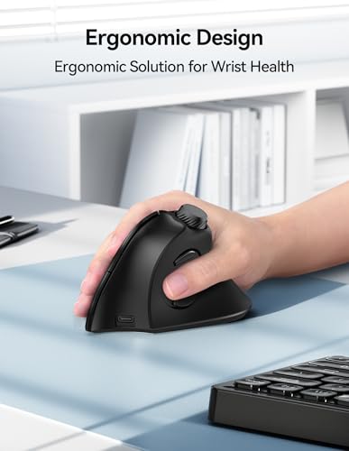 TECKNET Ergonomic Mouse, Rechargeable Wireless Bluetooth Mouse (BT 5.0/5.0+2.4G), Vertical Mouse with Volume Knob, Quiet C...
