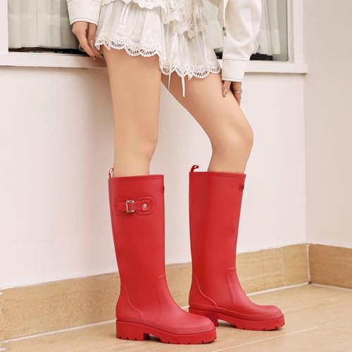 Pelbiuqik Women's Rain Boots Knee High Rubber Boots Waterproof Anti-Slip Tall wide calf Garden Boots Insulated Work Water ...