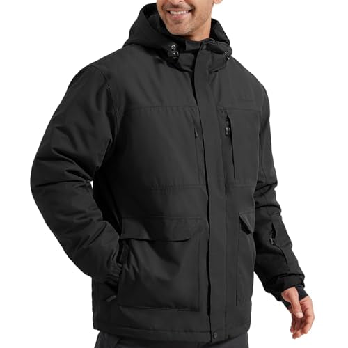 FREE SOLDIER Men's Waterproof Ski Jacket Fleece Lined Warm Winter Snow Coat with Hood Fully Taped Seams