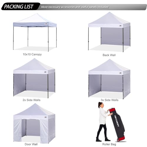 ABCCANOPY Heavy Duty Easy Pop up Canopy Tent with Sidewalls 10x10, White