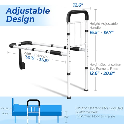 BigDolphin Bed Rails - ASTM Approved Adjustable Bed Cane with Motion Sensor Light, Non-Slip Ergonomic Handle & Storage Poc...