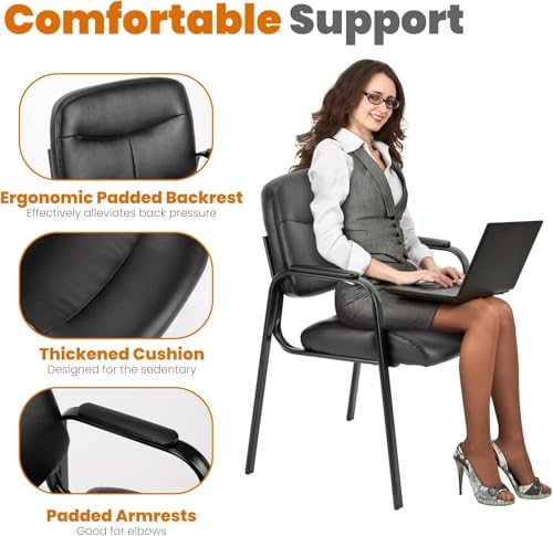 Sweetcrispy Leather Waiting Room Chair, Comfy Guest Chairs with Padded Arms for Reception Conference Side Office Desk Hom...
