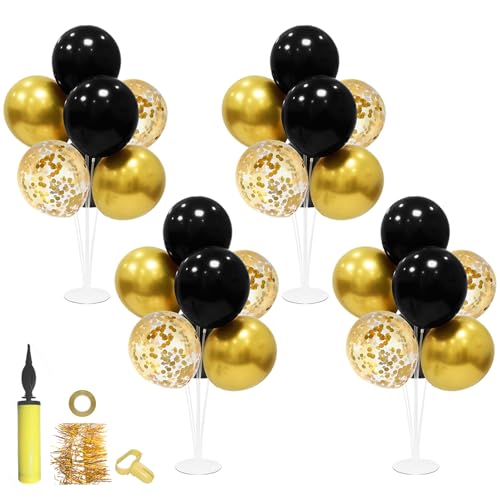 ZJDHPTY Black and Gold Party Decorations 4 Set Balloon Stand Table Centerpieces for Men's Women's Birthday Wedding Retirem...