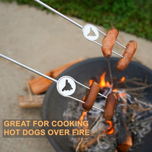Begatter Heavy Duty Roasting Sticks for Hotdogs, Marshmallows and Smores, 32" Long Solid Stainless Steel Skewers for Campf...