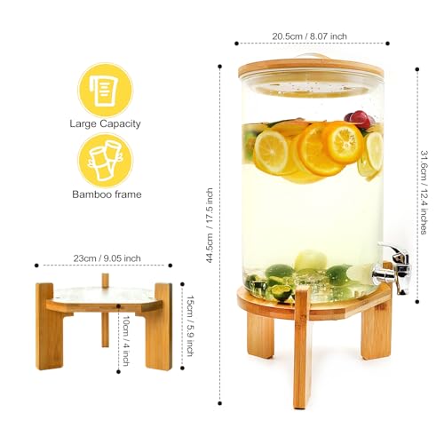 Winsterch 2 Gallon Drink Dispenser for Parties, Glass Beverage Dispenser with Wood Stand and Spigot, Lemonade, Tea, Juice ...