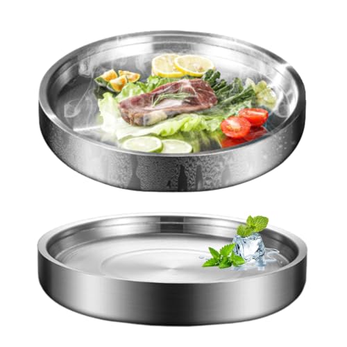 2Pcs 11in Stainless Steel Ice Chilled Serving Trays,Iced Chilled Party Platters, Appetizer Cold Serving Tray, Cooling Shri...