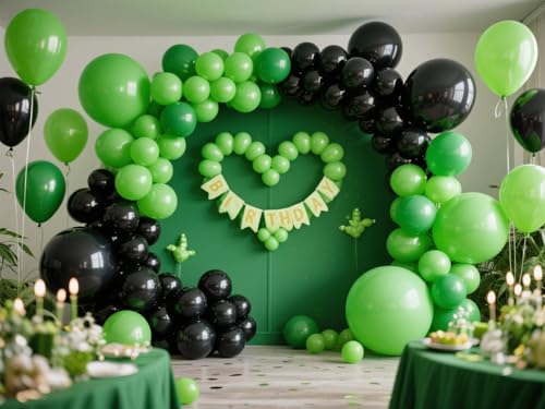 IXVAN Black Balloons 145pcs Different Sizes 5in 10in 12in 18in Shiny Metallic Black Latex Balloon Arch Kit Garland for Gra...