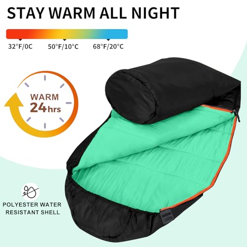 KAMPKEEPER Mummy Sleeping Bag, Cold Weather Camping Sleeping Bag, 32℉ 3-4 Seasons Adults Sleeping Bag, Non-Snag Zipper wit...