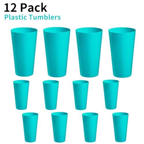 Boshangjia Plastic Tumblers Large Cups 35-ounce Unbreakable Drinking Glasses set of 12-Stackable & Reusable Drinkware for ...