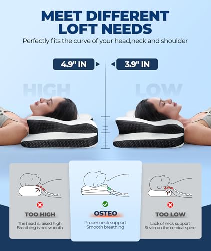 Osteo Sustained Cervical Health Neck Pillow, Contour Zoned Design Ergonomic Pillow for Pain Relief, No-Temperature Affecte...