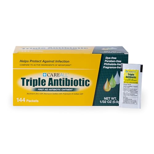 CareAll Triple Antibiotic Ointment (144 Pack), 0.9gr Foil Packet. First Aid Ointment That Prevents Infection in Minor Cut...