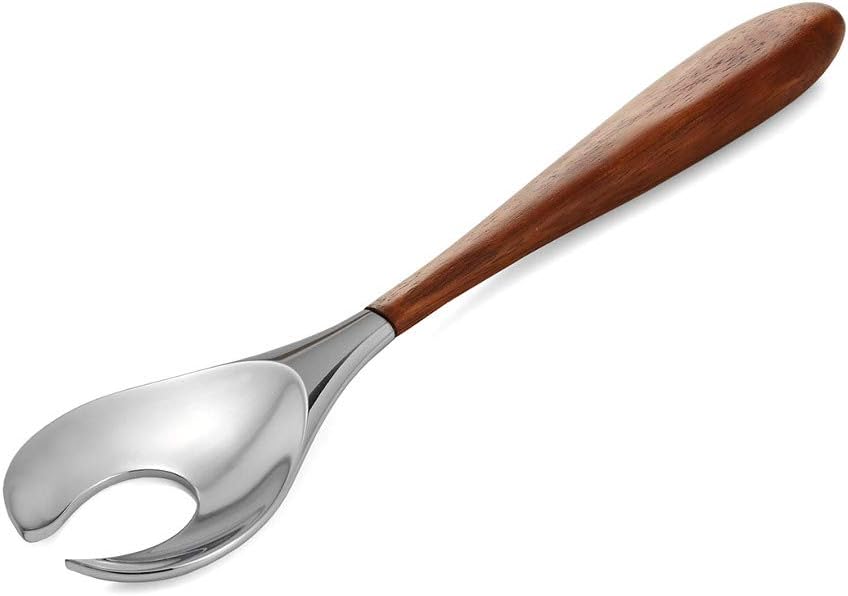 nambe Curvo Serving Fork | 13 Inch Serving Fork for Buffets, Salads, and Dinner Parties | Made of Stainless Steel and Acacia Wood | Designed by Steve Cozzolino