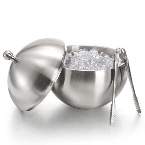 Yesland Ice Bucket with Lid, Double Insulation Ice Box Container Storage Box, 2 L Stainless Steel Ice Bucket Container wit...