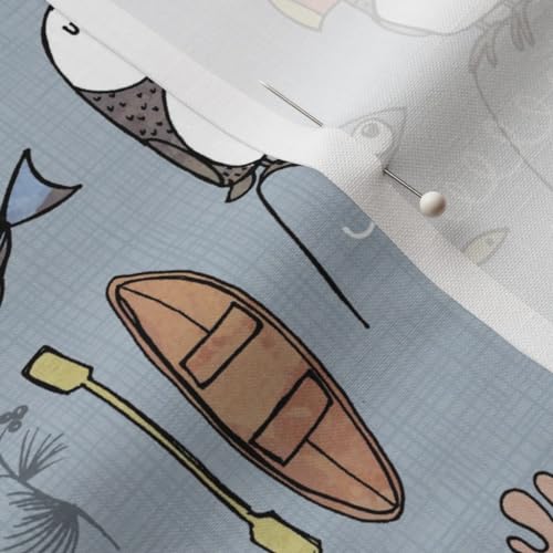 Spoonflower Fabric - Alaskan Adventure Blue Alaska Bear Moose Fishing Camping Printed on Petal Signature Cotton Fabric by ...
