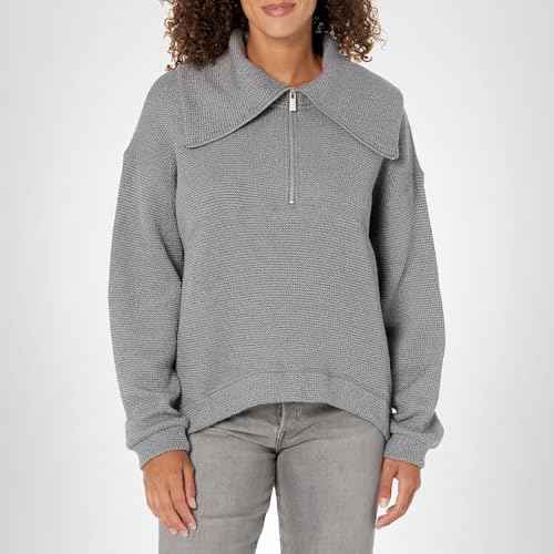 Sweaty Betty Women's Restful Boucle Textured Half Zip Pullover Sweatshirt Pull Over, Light/Pastel Grey, X-Large