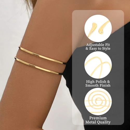 NOIMTTY 6 Pcs Gold Arm Cuff Jewelry for Women - Adjustable Minimalist Boho Upper Arm Cuffs Bracelet Bangle Set for Beach P...