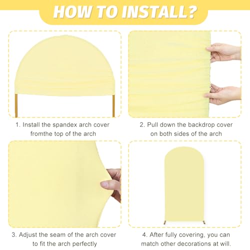 MODFUNS Light Yellow Arch Cover 7.2ft Spandex Arch Backdrop Cover Fitted Arch Stand Covers Stretchy Backdrop Covers Balloo...