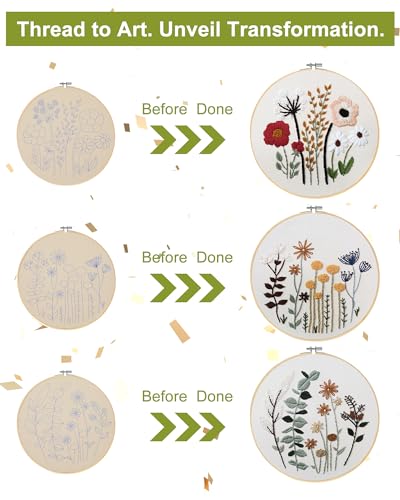 Santune 3 Sets Embroidery Kit,Cross Stitch Kits for Beginners,Needlepoint Kits for Adults with Easy Floral Pattern Hand Cr...