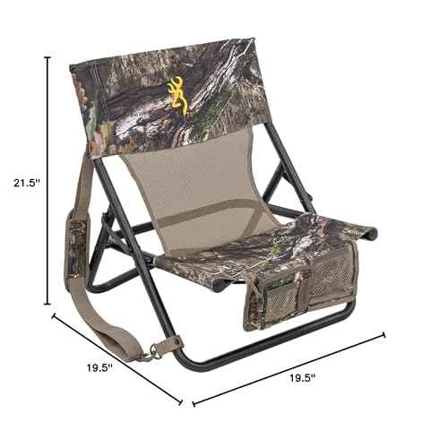 Browning Low-Profile Woodland Hunting Chair with Flat-Folding Design, Durable Steel Frame, Hanging Call Organizer Pocket, and Padded Shoulder Carry Strap