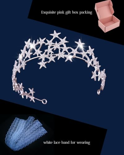 Star Tiara Crown Headband Halo silver Rhinestone Headpiece for Princess Godess Queen Birthday Wedding Hair Accessories for...