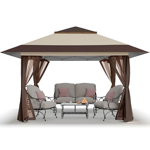CROWN SHADES 11x11 Pop Up Gazebo, Patented One Push Outoor Canopy Tent with Wheeled STO-N-Go Cover Bag, Pop Up Canopy with...