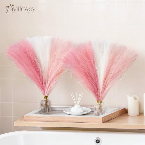 Faylifeway 50pcs Pampas Grass 17in, Blush Pink Pampas Grass Decor, Artificial Fluffy Pink Decor Flowers for Home Room Birt...