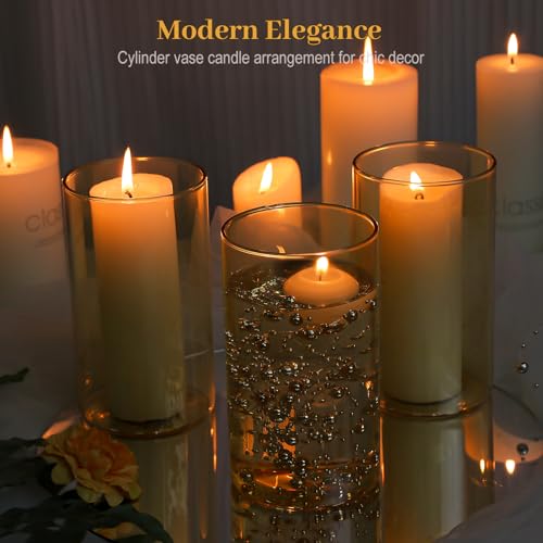 TBWIND 12pcs Glass Gold Amber Cylinder Vases for Centerpieces, 6 Inch Champagne Flower Vases for Wedding Decorations, Indo...