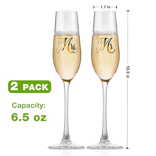 Mfacoy Mr. & Mrs. Champagne Flute Set, Wedding Decor - His and Hers, Wedding Toasting Glasses for Engagement Celebrations,...