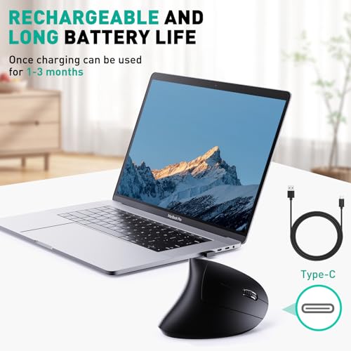 JYKEYMOUT Bluetooth and 2.4G (2-in-1) Rechargeable Wireless Mouse, Ergonomic Vertical Design, 1000/1200/1600 DPI, 6 Silent...