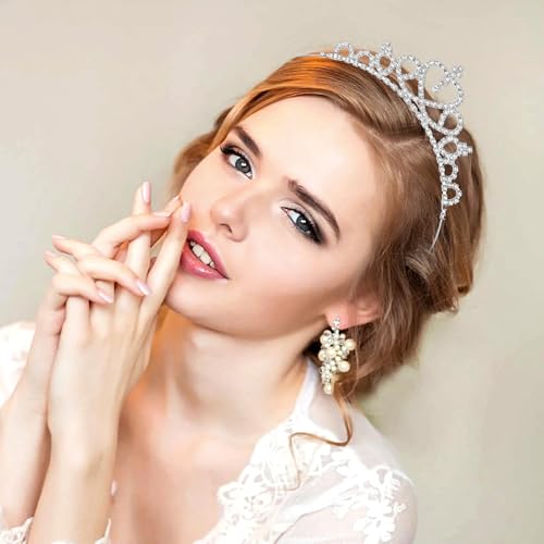 4 Pack Crown Headband for Women Princess Tiara Glittering Rhinestone Peach Crown Crystal Tiaras Heart Adjustable Cute Hair...