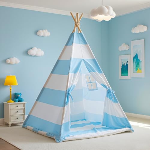 xiaowantong Teepee Tent for Kids with Padded Mat, Lights, and Carry Bag, Washable Playhouse for Indoor Use, Ideal Play Ten...