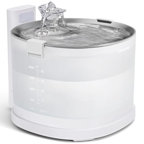 Cheerble Pumpless Cat Water Elfin Fountain, Wireless Pet Fountain Battery Operated, 2L/67oz E1+ Automatic Water Dispenser ...